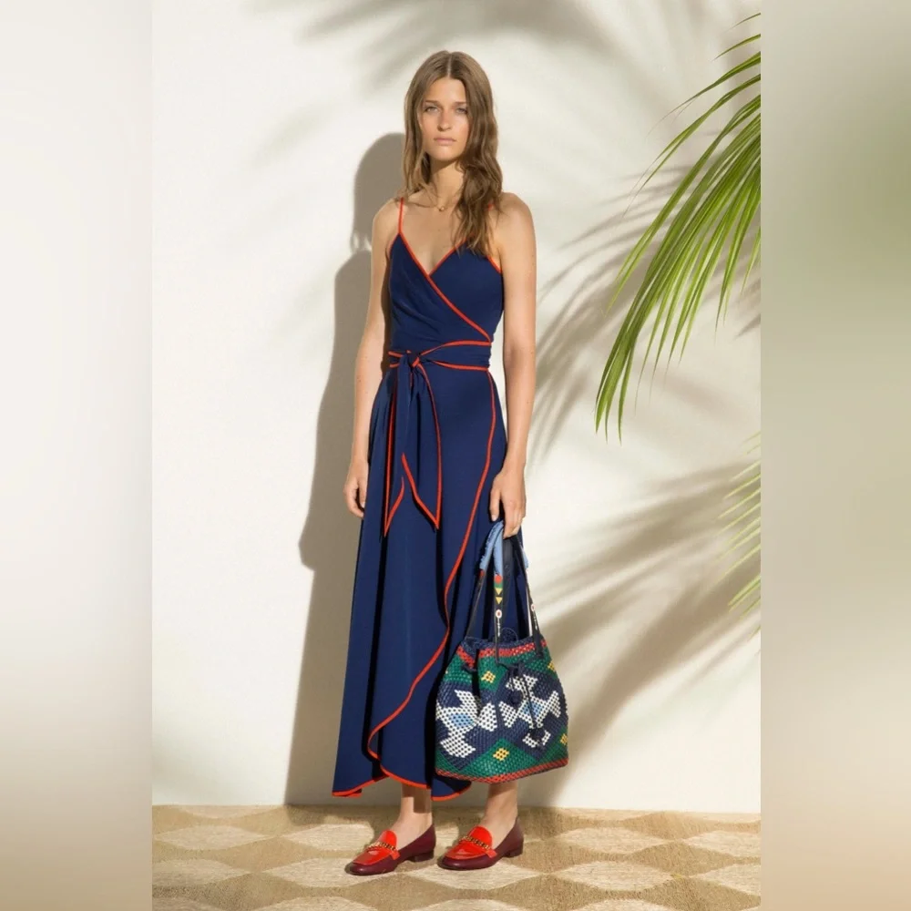 NWT $495 Tory Burch Grotto Wrap Midi Dress